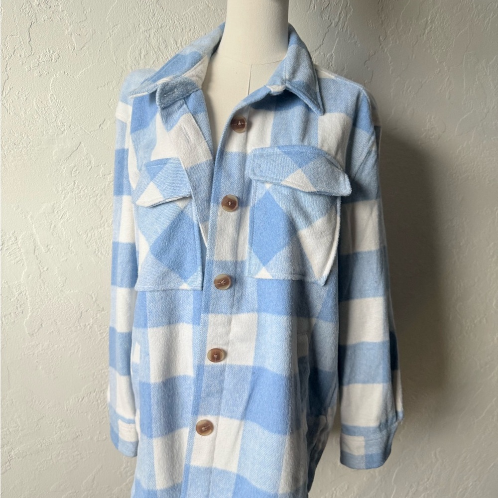 Sky Blue and White Checkered Women's Utility Jacket